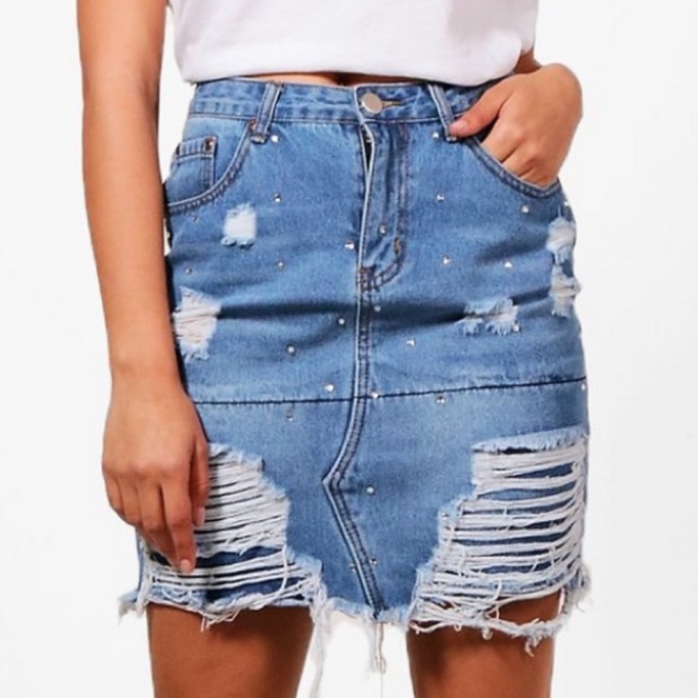 New•Distressed Denim with Rhinestones - Picture 3 of 5